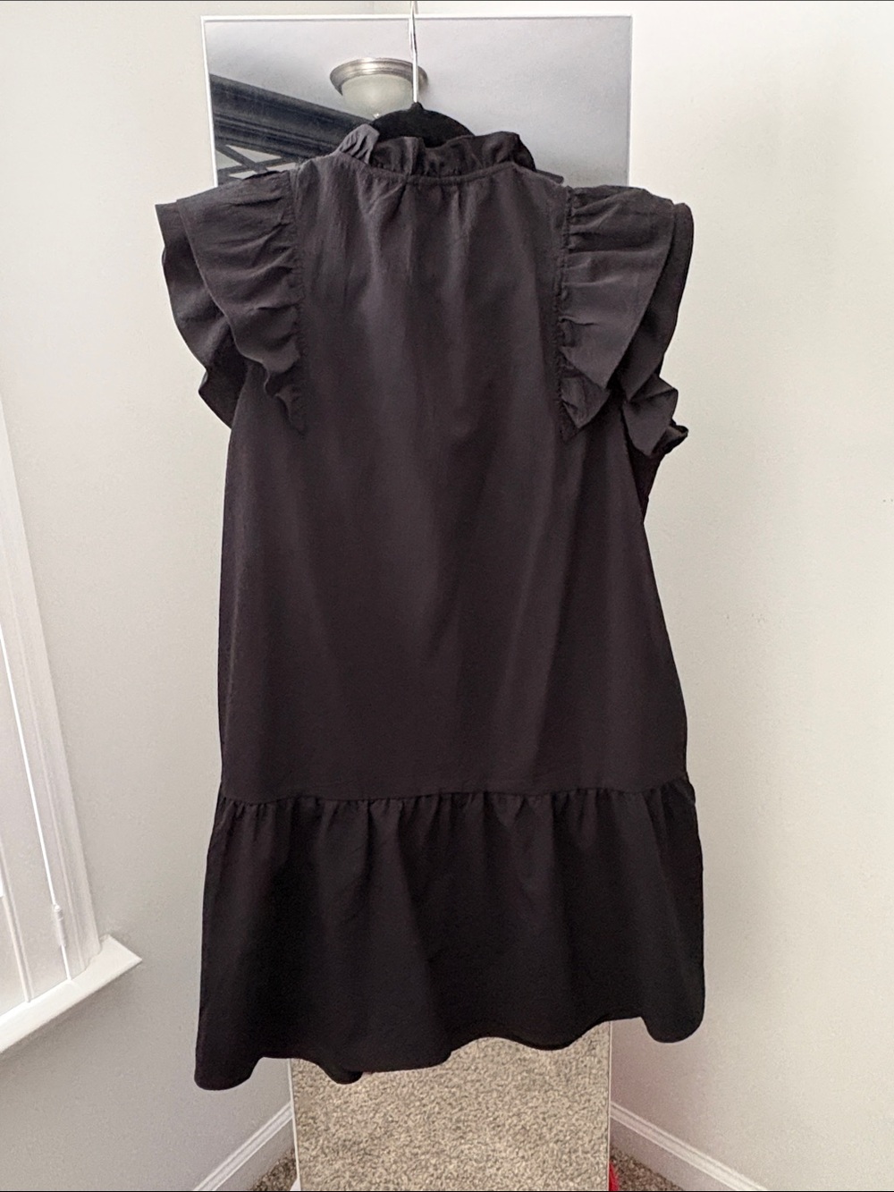 Amazon Black Ruffle Sleeve Tie-Neck Mini Dress - Picture 6 of 7
